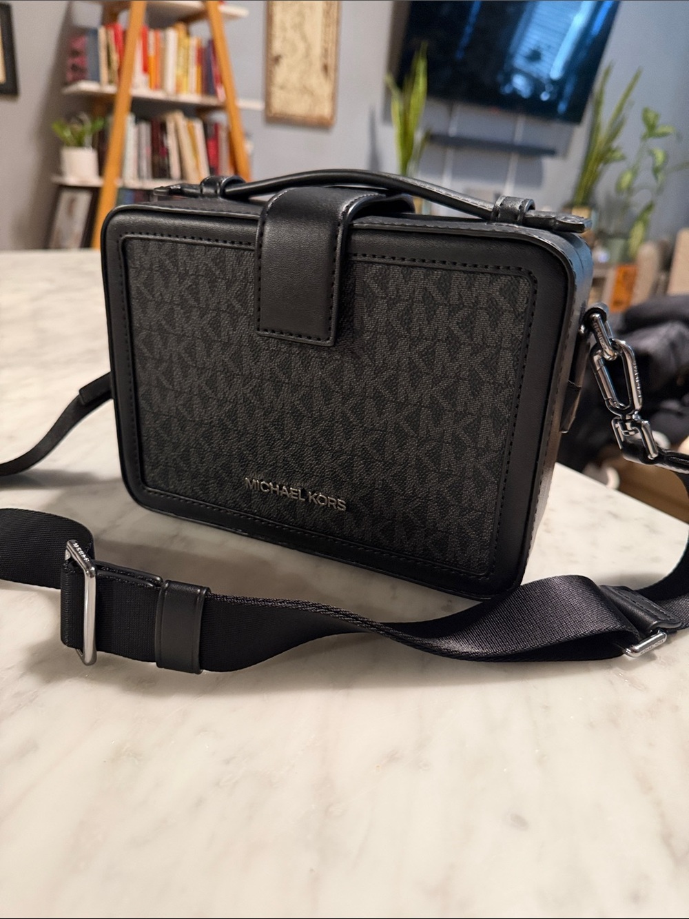 Michael Kors Cooper Lunch Box Crossbody Bag Black MK Logo PVC Leather